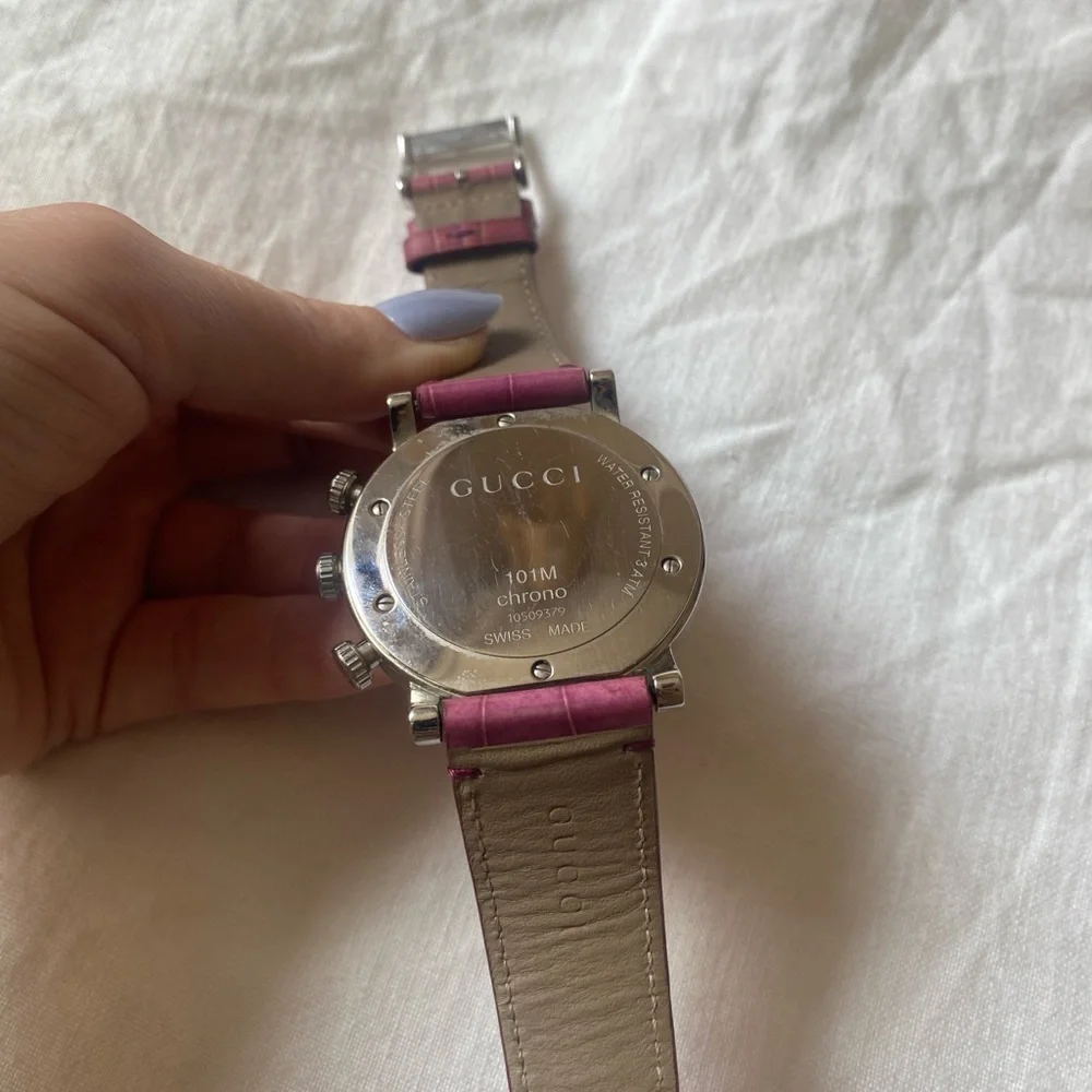 Gucci Crystal Bezel Pink Leather Chronograph Watch - Picture 6 of 10